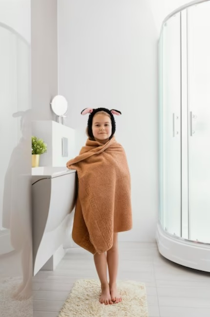 A kid enjoying the warm towel