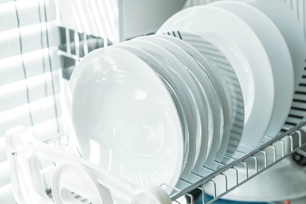 Clean dish on a dish drying rack
