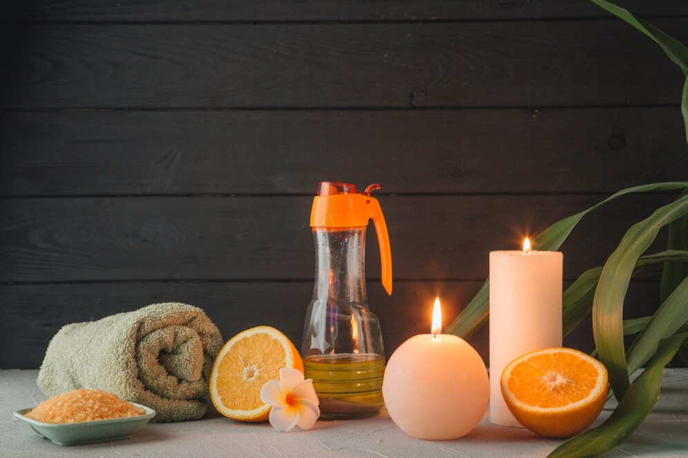 natural elements with candles for DIY spa night
