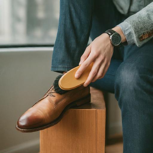 A man cleaning his Shoes using a shoe brush